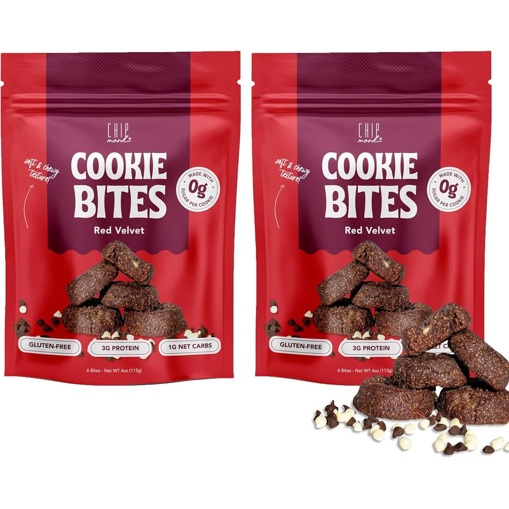 ChipMonk Keto Cookie Bites Red Velvet Brownie 2 pack front view low carb snack