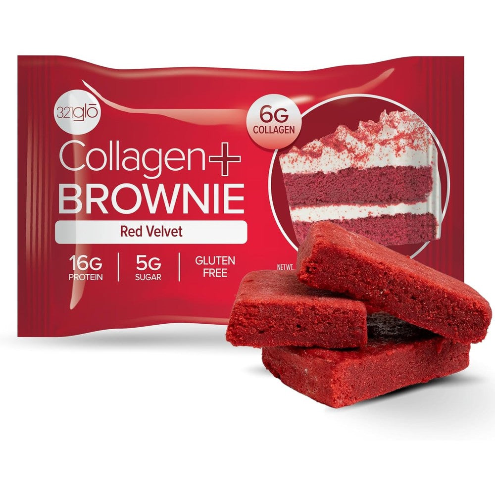 321glō Collagen Protein Brownie Red Velvet front packaging view