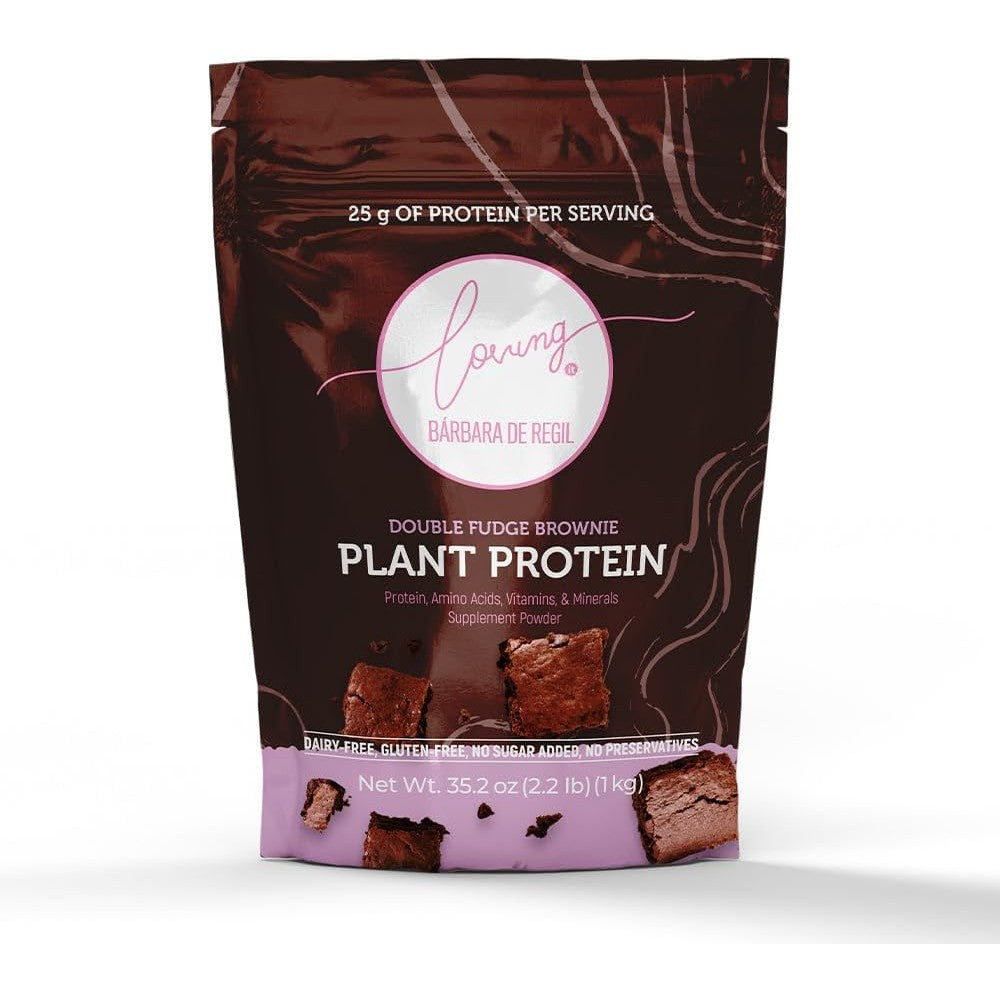 Loving It by Bárbara de Regil Plant Based Protein Double Fudge Brownie front packaging vegan supplement