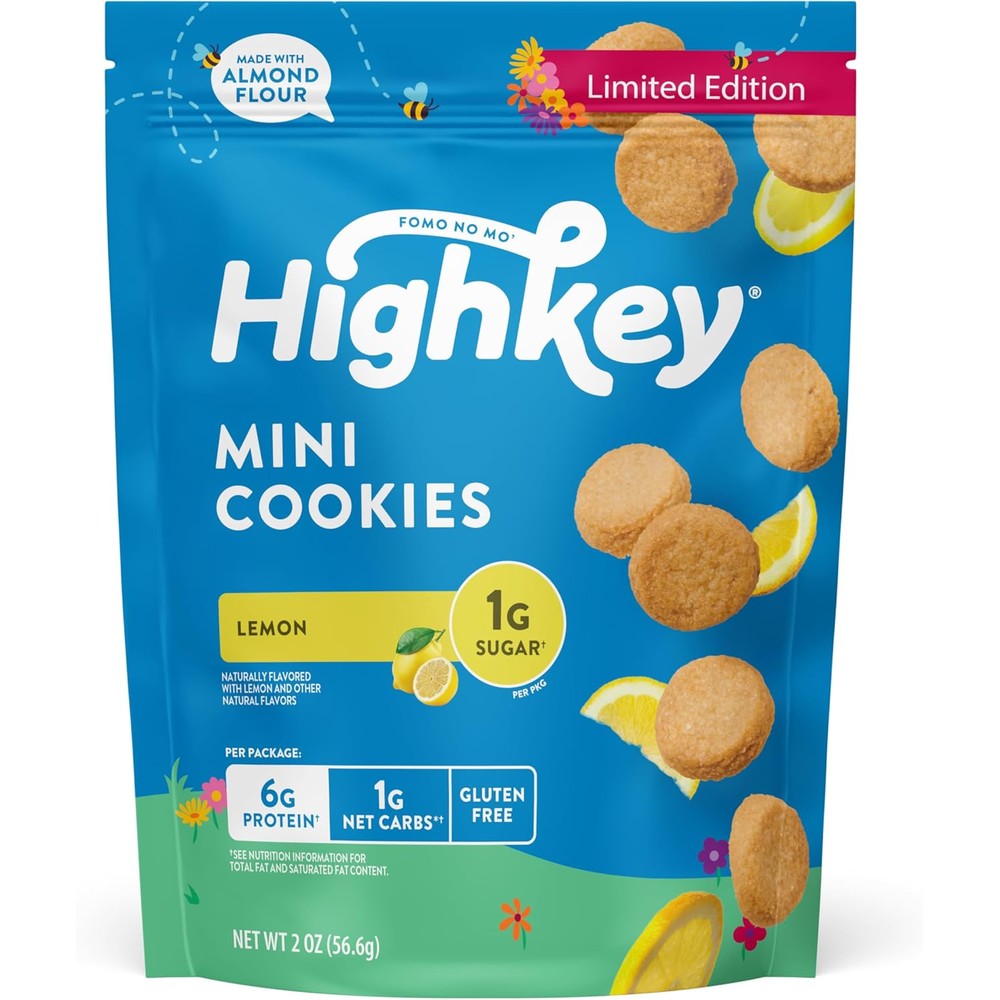 HighKey Lemon Mini Cookies front view packaging of keto snacks.