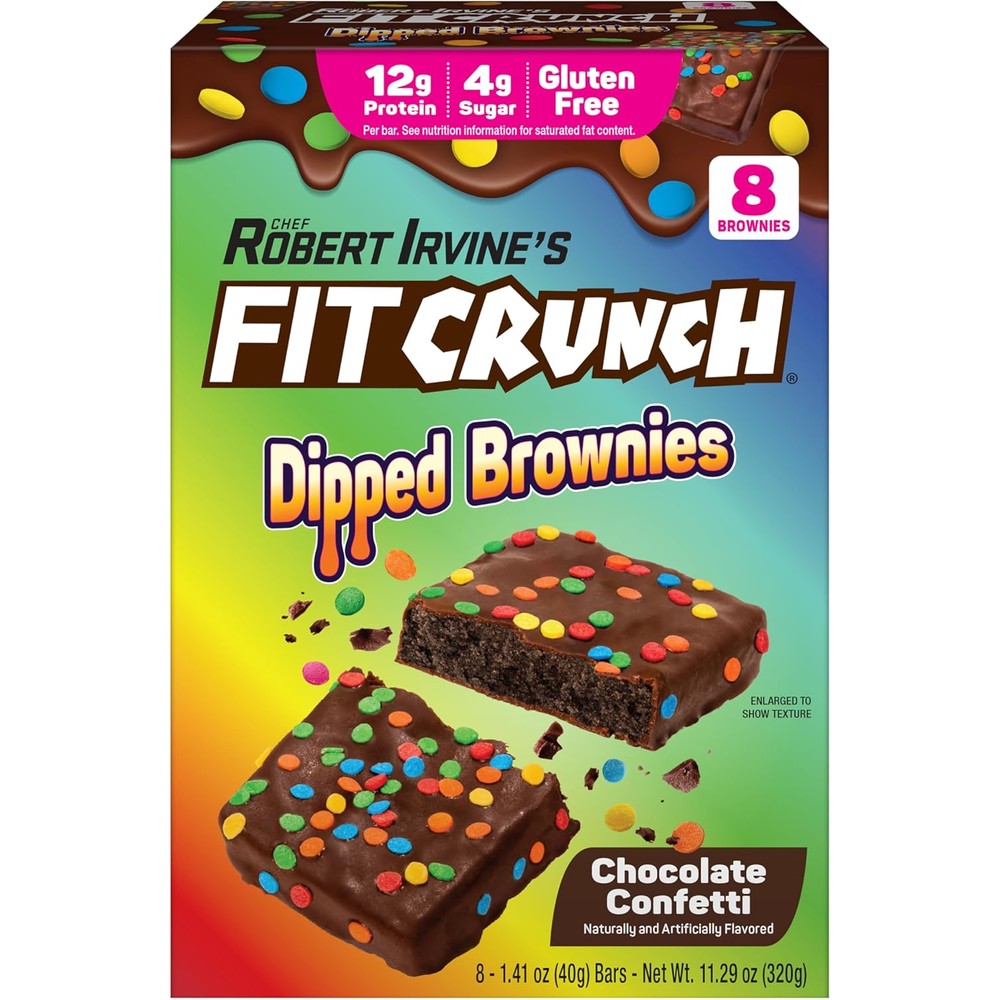 FITCRUNCH Dipped Protein Brownies Chocolate Confetti front view protein snack