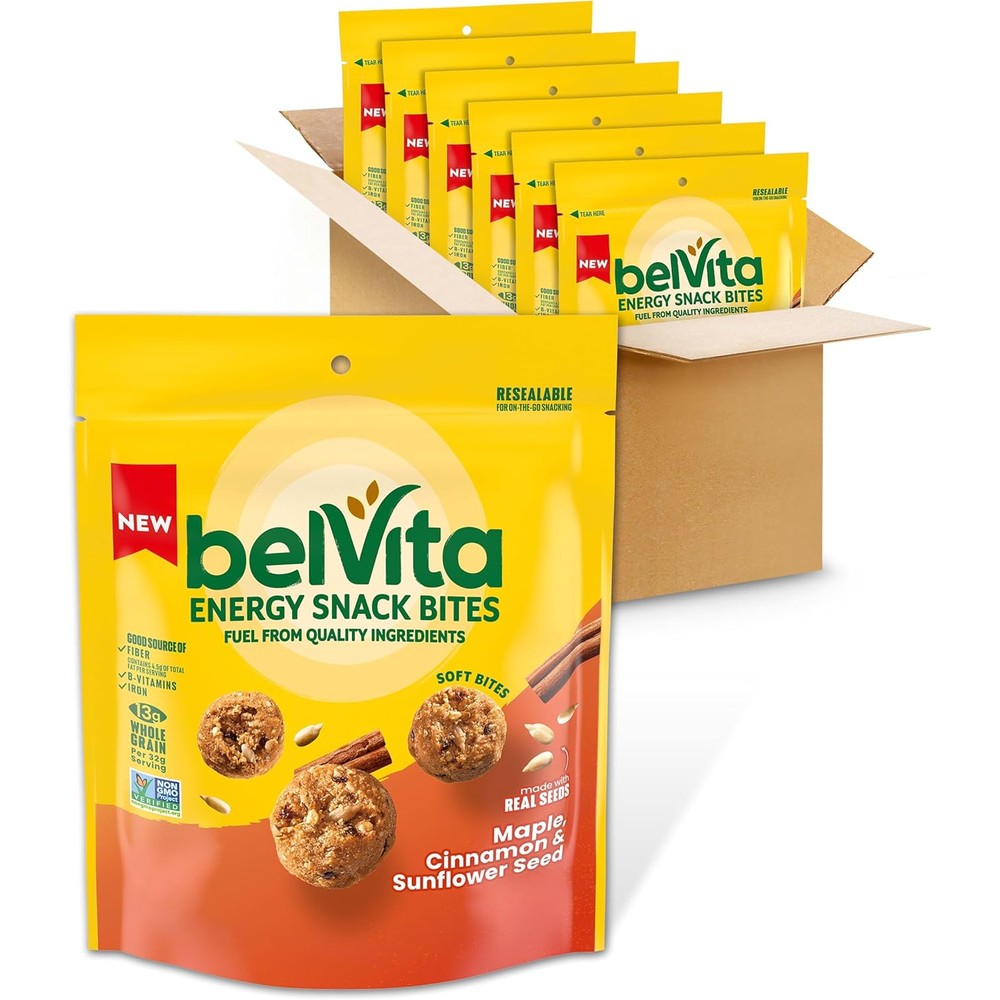 Belvita Energy Snack Bites Maple Cinnamon and Sunflower Seed front packaging view