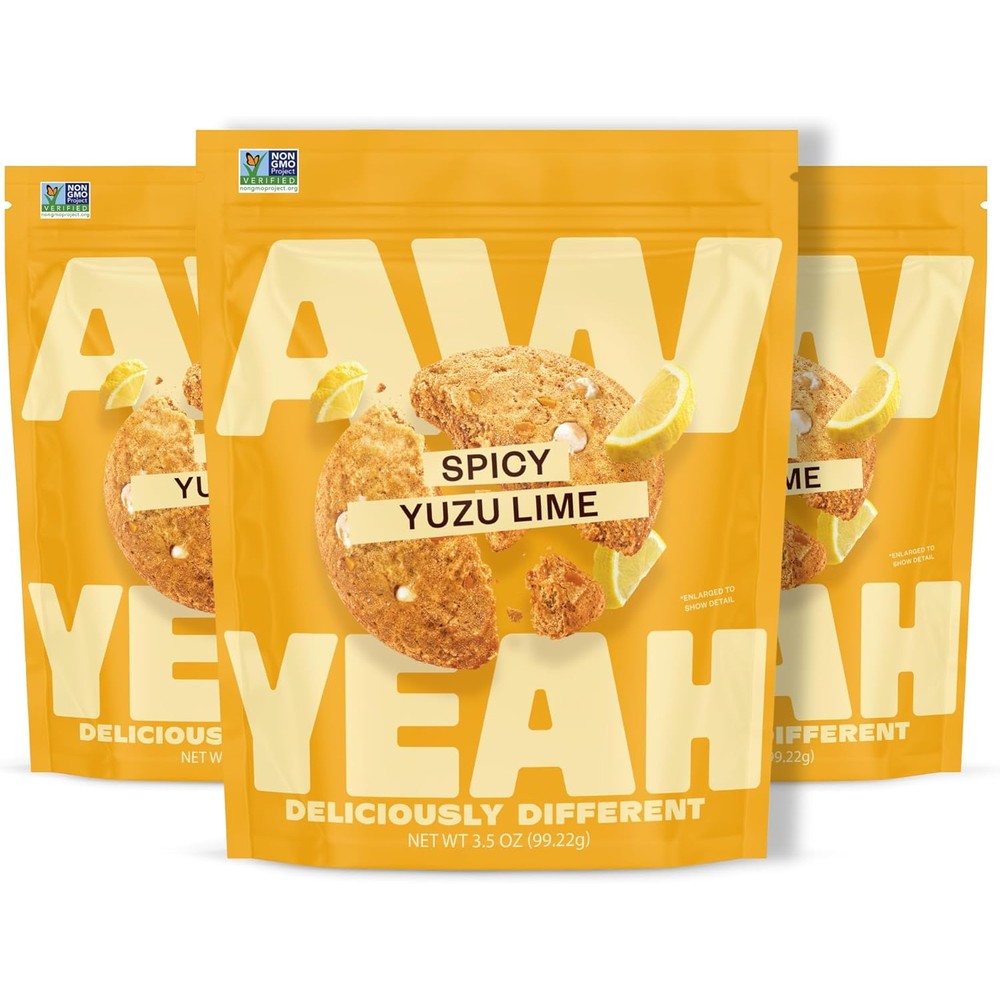 AwYeah Spicy Yuzu Lime Mini Cookies 3.5 Ounce 3 Pack front view of packaging.