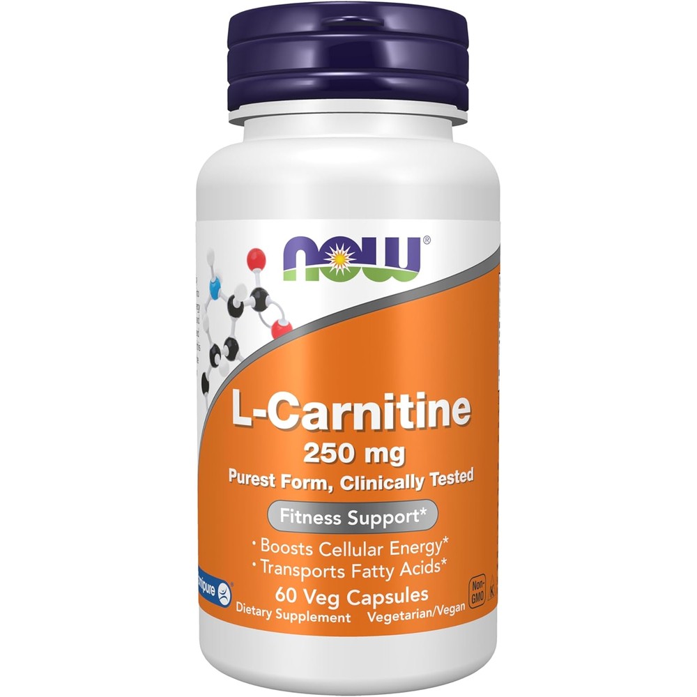 NOW Foods L-Carnitine 250 mg bottle front view for fitness energy support.