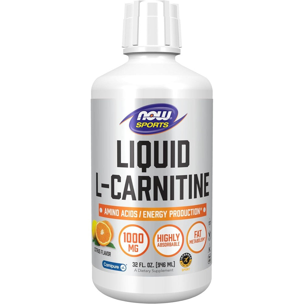 NOW Foods Sports Liquid L-Carnitine 32 Fluid Ounce front view fat metabolism supplement