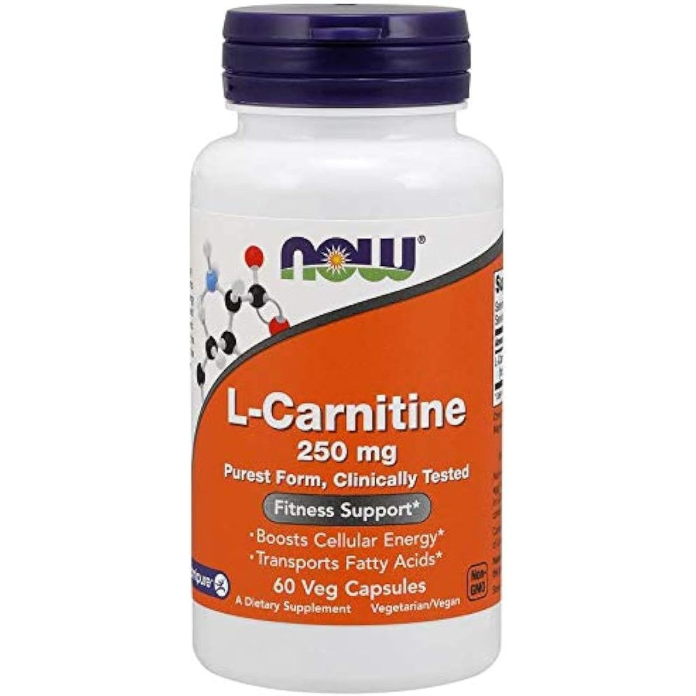 NOW Foods L-Carnitine 250mg front view vegetarian amino acid supplement for fitness support