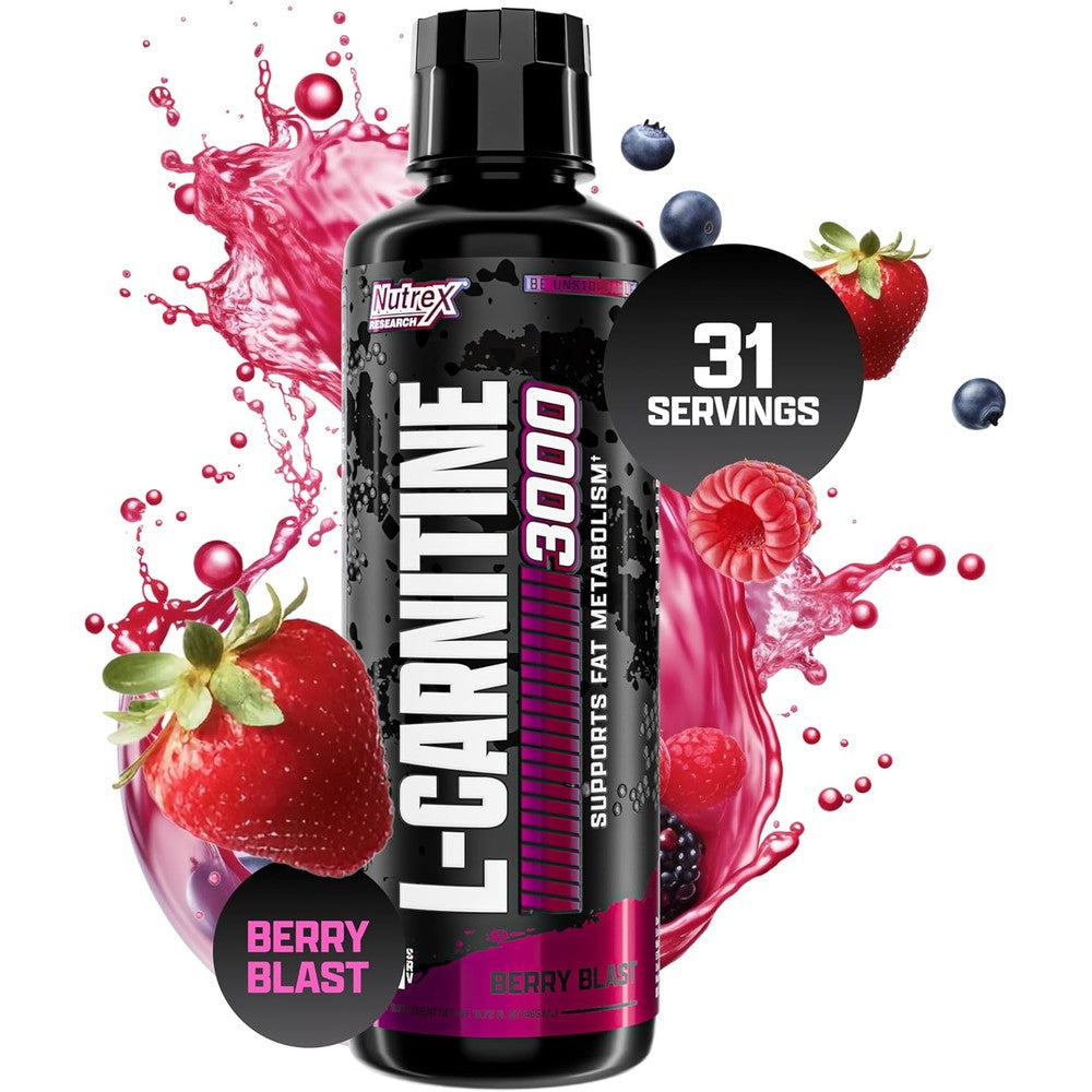 Nutrex Research L-Carnitine 3000 Liquid Berry Blast bottle front view fat burner