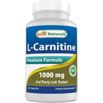 Best Naturals L-Carnitine 1000mg 60 Tablets front view for fat metabolism.