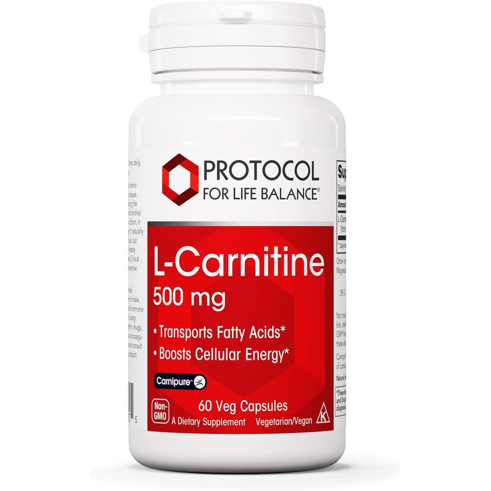 Protocol For Life Balance L-Carnitine 500 mg front bottle view cellular energy supplement
