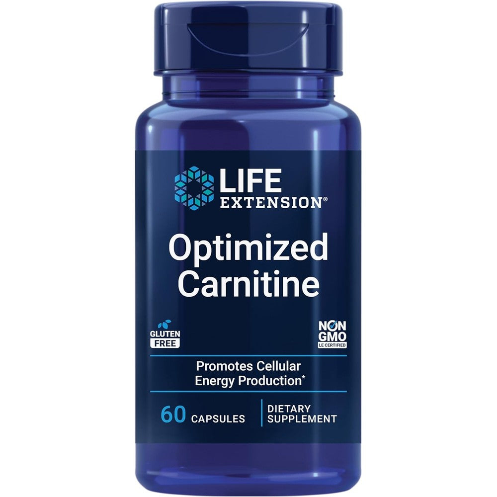 Life Extension Optimized Carnitine 60 Vegetarian Capsules front bottle view for cellular energy