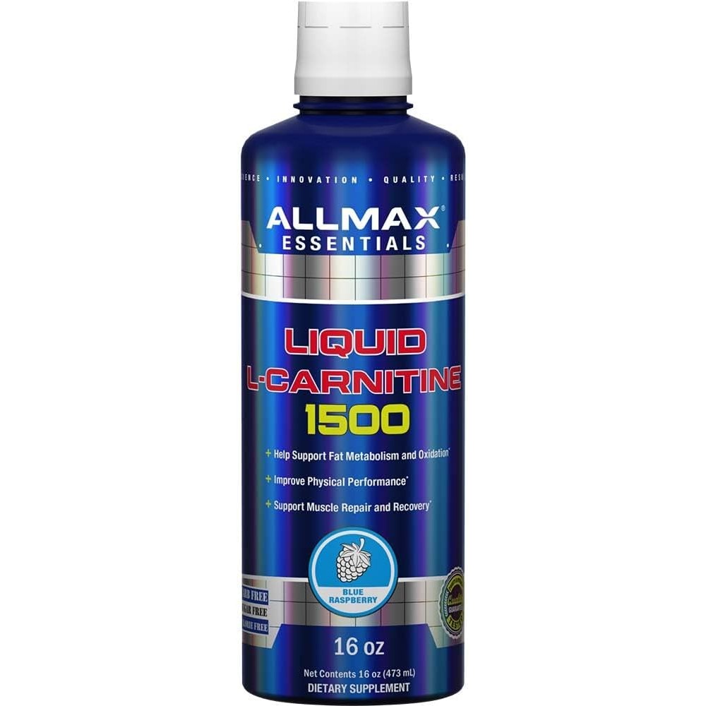 AllMax Nutrition Liquid L-Carnitine 1500 Blue Raspberry front view fat burner supplement