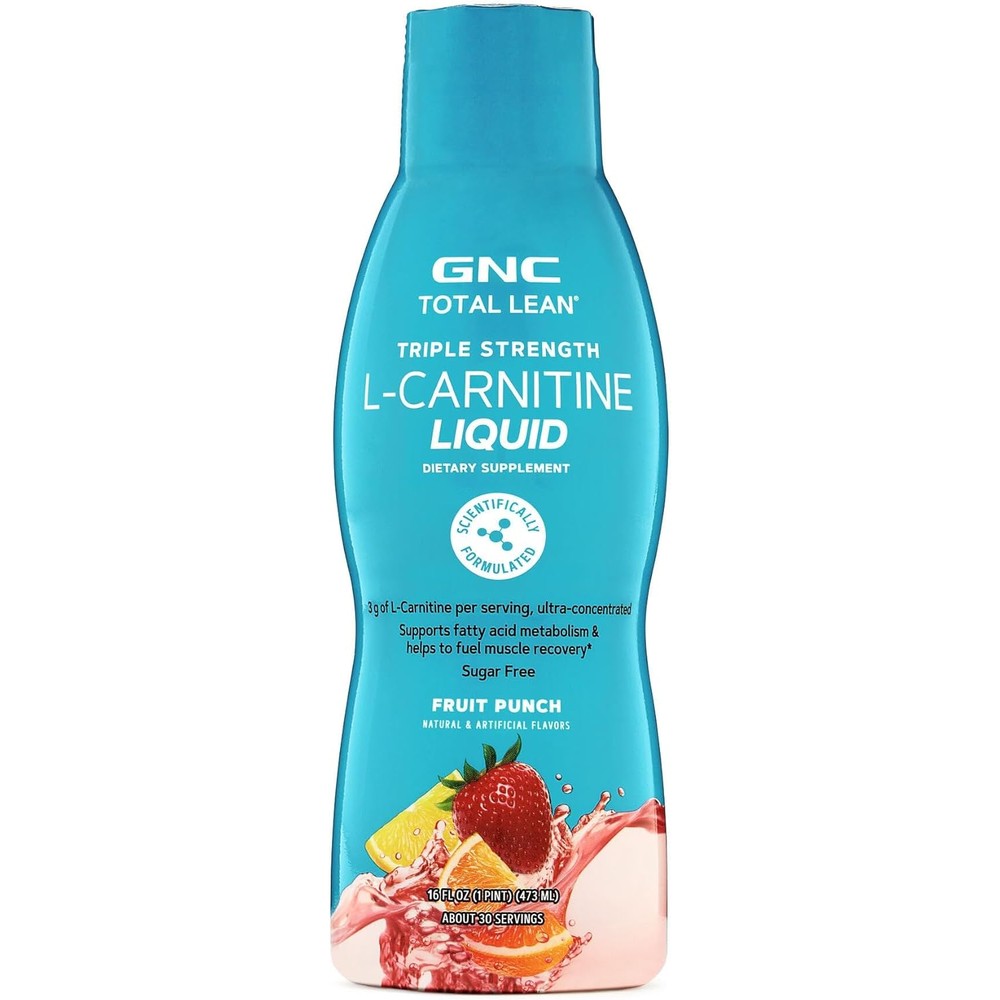 GNC Total Lean Triple Strength L-Carnitine Liquid front view for fat metabolism.