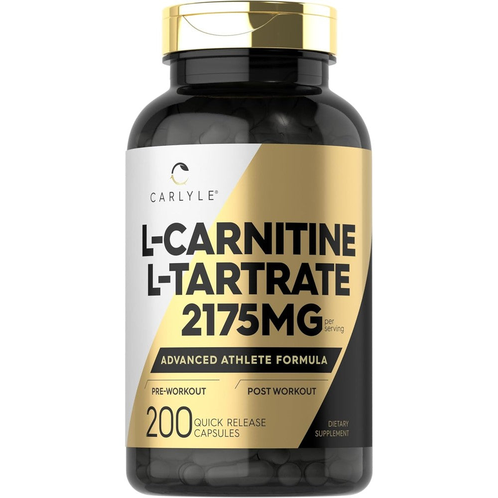 Carlyle L-Carnitine Tartrate 2175mg 200 capsules front bottle view workout supplement