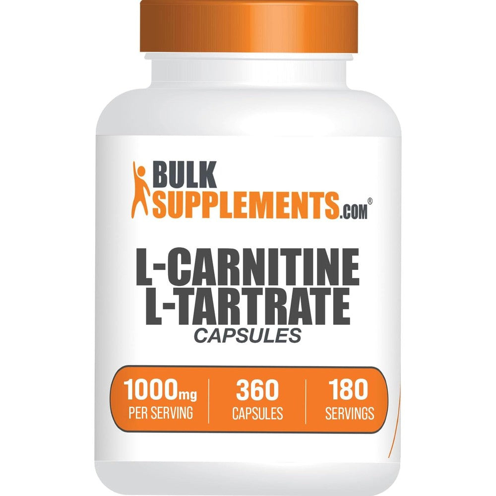 BulkSupplements L-Carnitine L-Tartrate 360 capsules front view for fat metabolism.