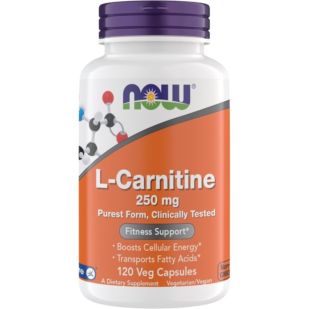 NOW Supplements L-Carnitine 250 mg 120 vegetarian capsules for fitness support