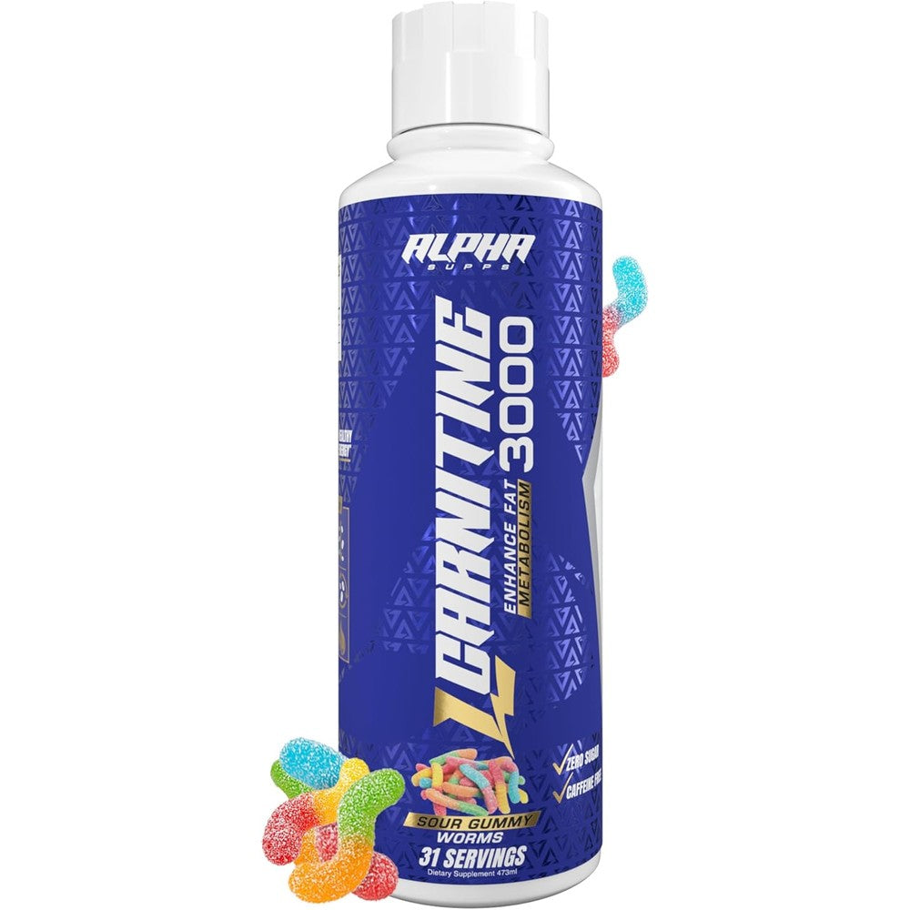 Alpha Supps L-Carnitine Liquid 3000 bottle front view for fat metabolism support.