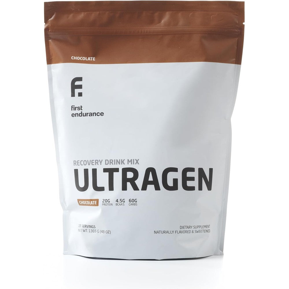 First Endurance Ultragen Chocolate 15 Servings front view for endurance recovery.