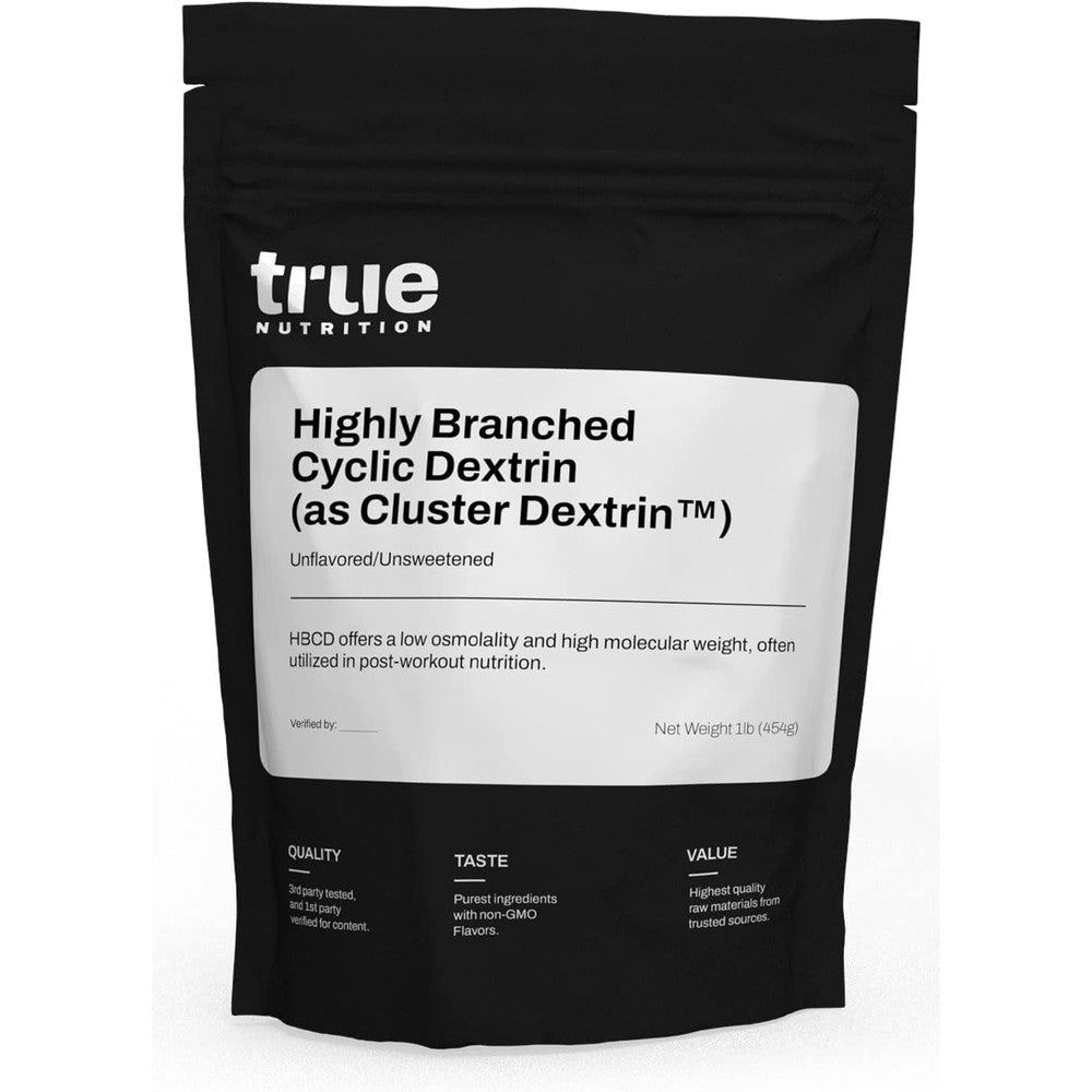 True Nutrition Highly Branched Cyclic Dextrin carbohydrate powder front packaging for intra workout energy