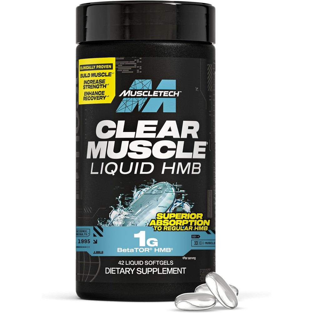 MuscleTech Clear Muscle 42 liquid softgels front view for lean muscle building.