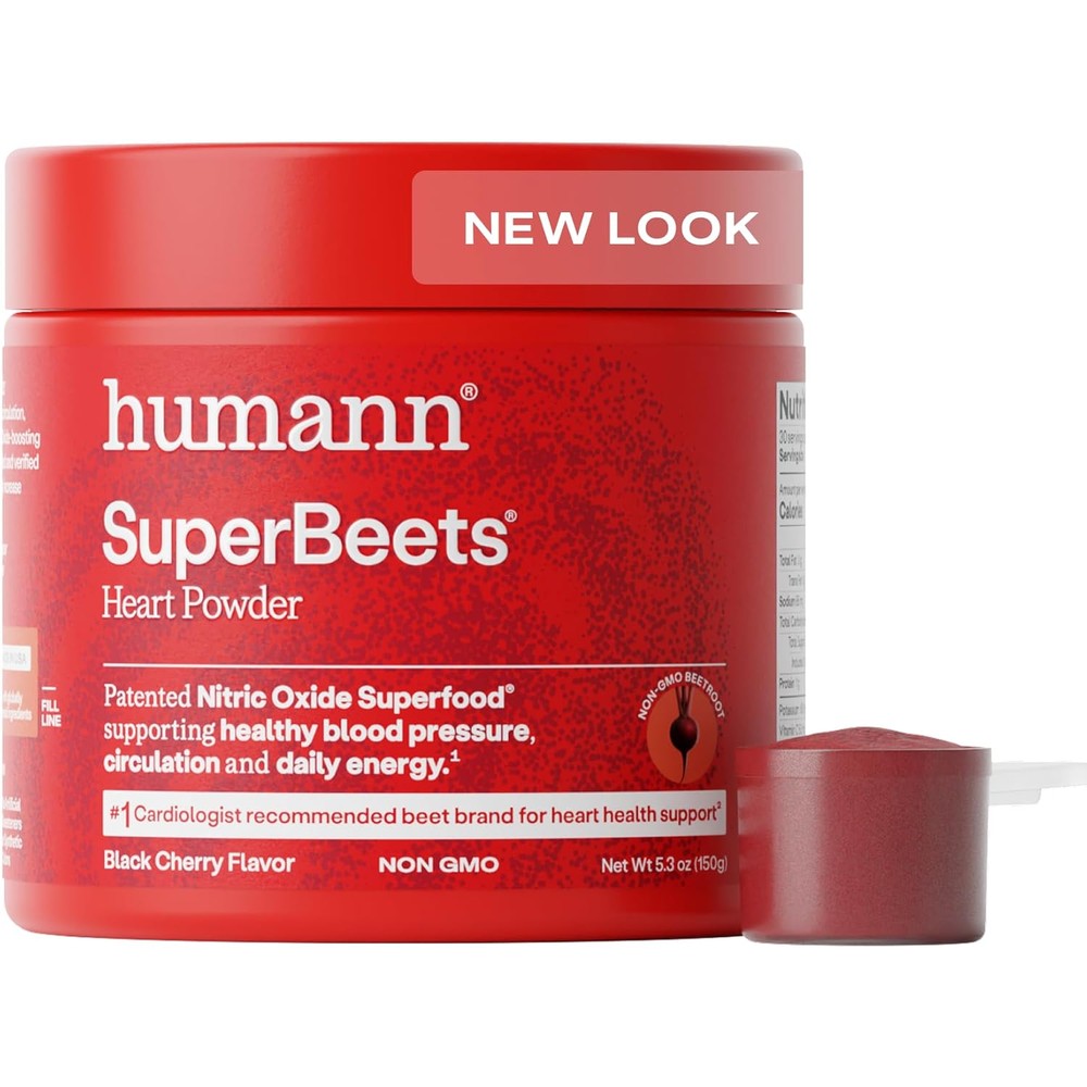 HumanN SuperBeets heart health powder front view with black cherry flavor label.