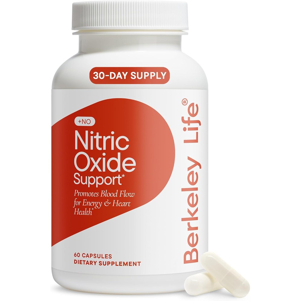 Berkeley Life Nitric Oxide Support 60 capsules bottle front view for heart health.