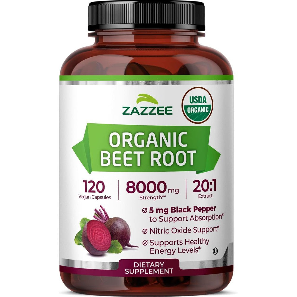Zazzee Organic Beet Root 120 capsules front view bottle
