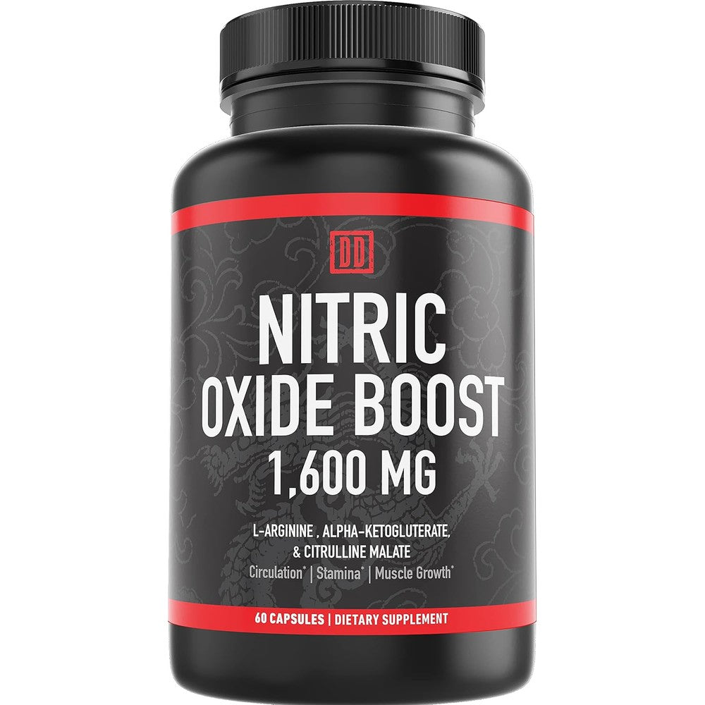 Double Dragon Organics Nitric Oxide Booster 1600mg bottle front view for muscle pumps