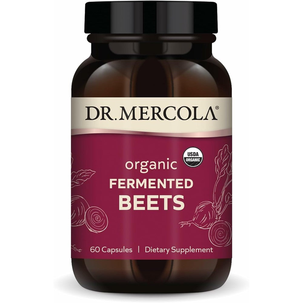 Dr. Mercola Organic Fermented Beets 60 Capsules front bottle view for nitric oxide support