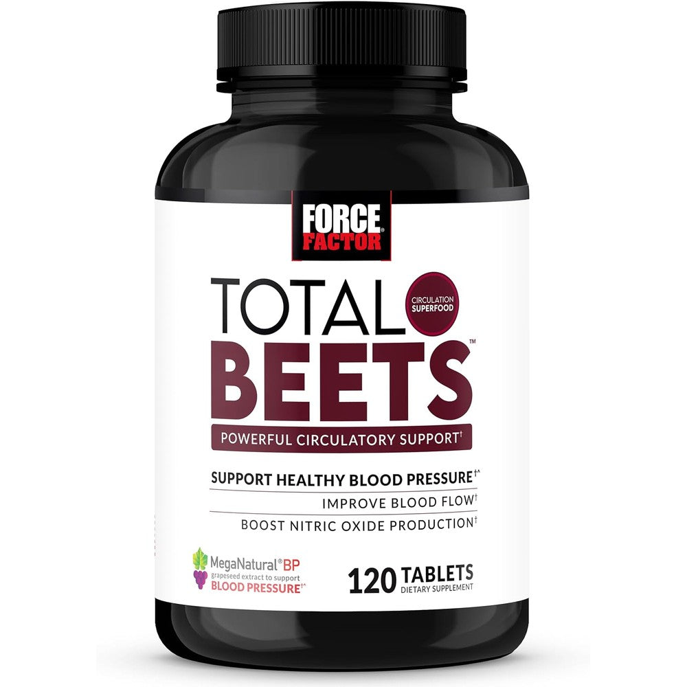 Force Factor Total Beets Blood Pressure Support 120 Tablets front view for heart health