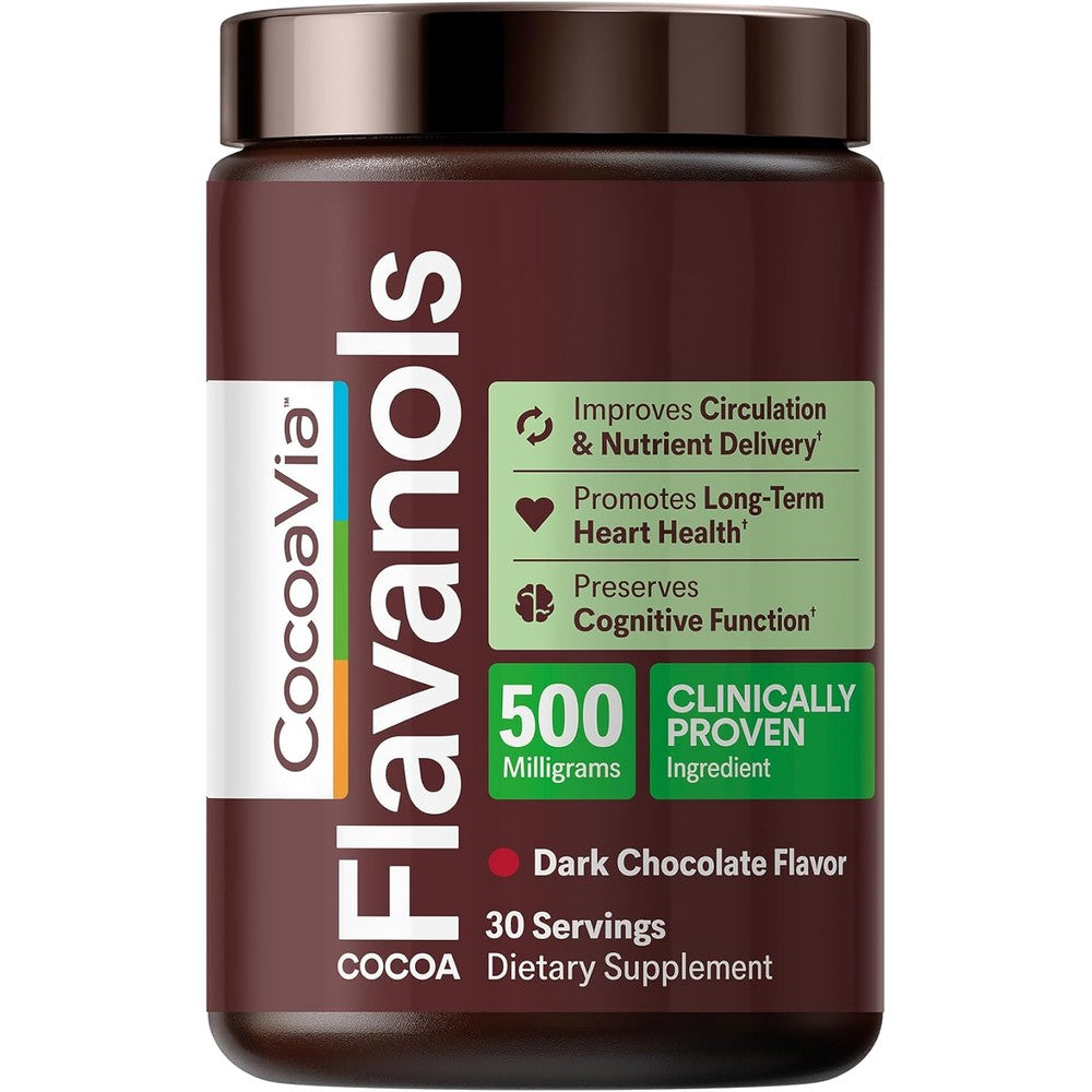 CocoaVia Cardio Health Cocoa Flavanol 500mg powder front view for heart support.