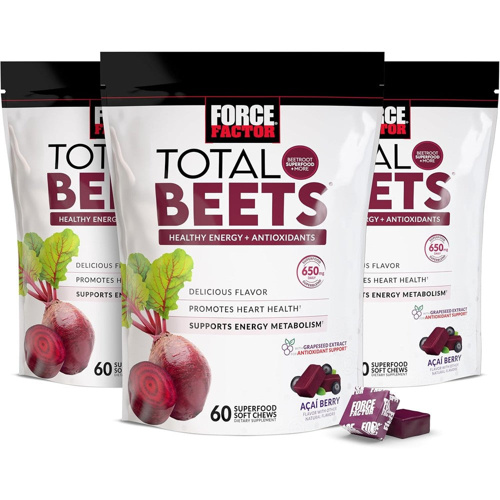 Force Factor Total Beets Soft Chews front view for heart health support