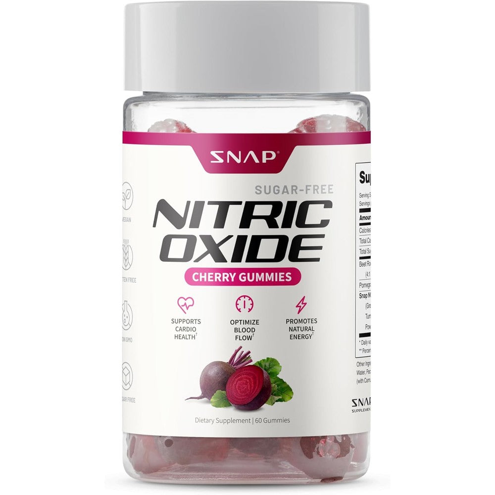 Snap Supplements Nitric Oxide Gummies front view of 60 count bottle for heart health.