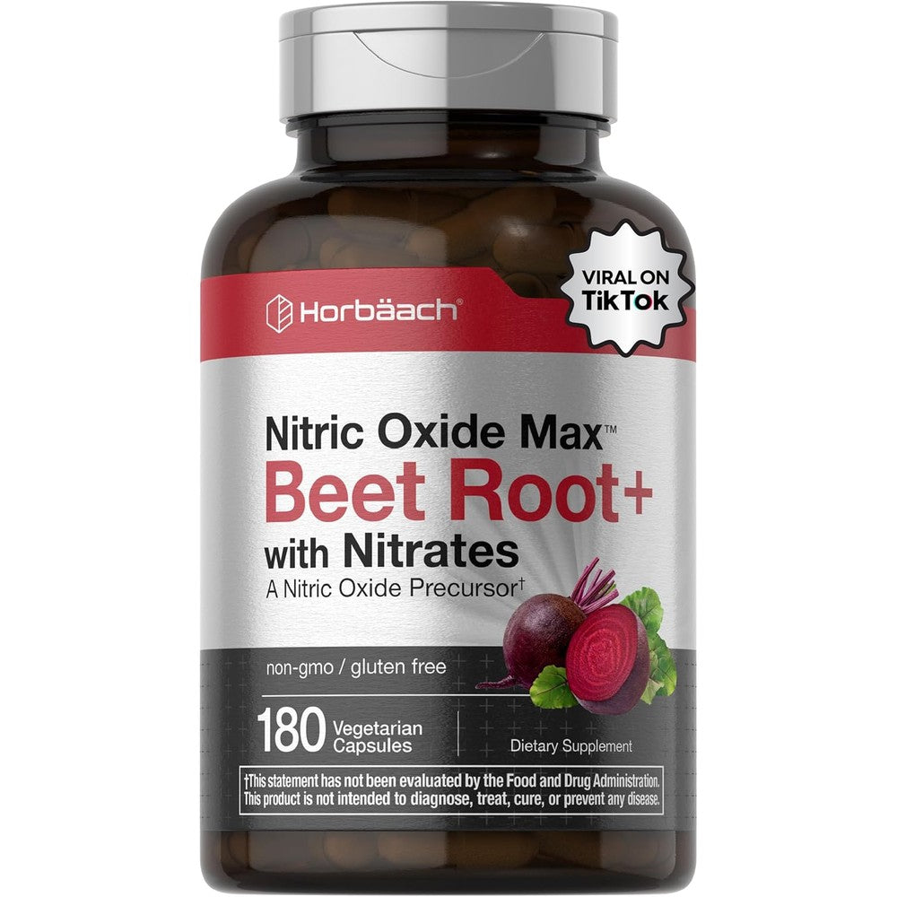 Horbäach Nitric Oxide Beet Root 180 capsules front bottle view
