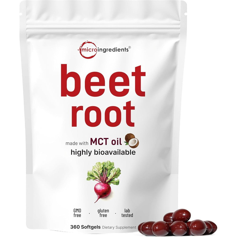 Micro Ingredients Beet Root 360 softgels front view of white pouch