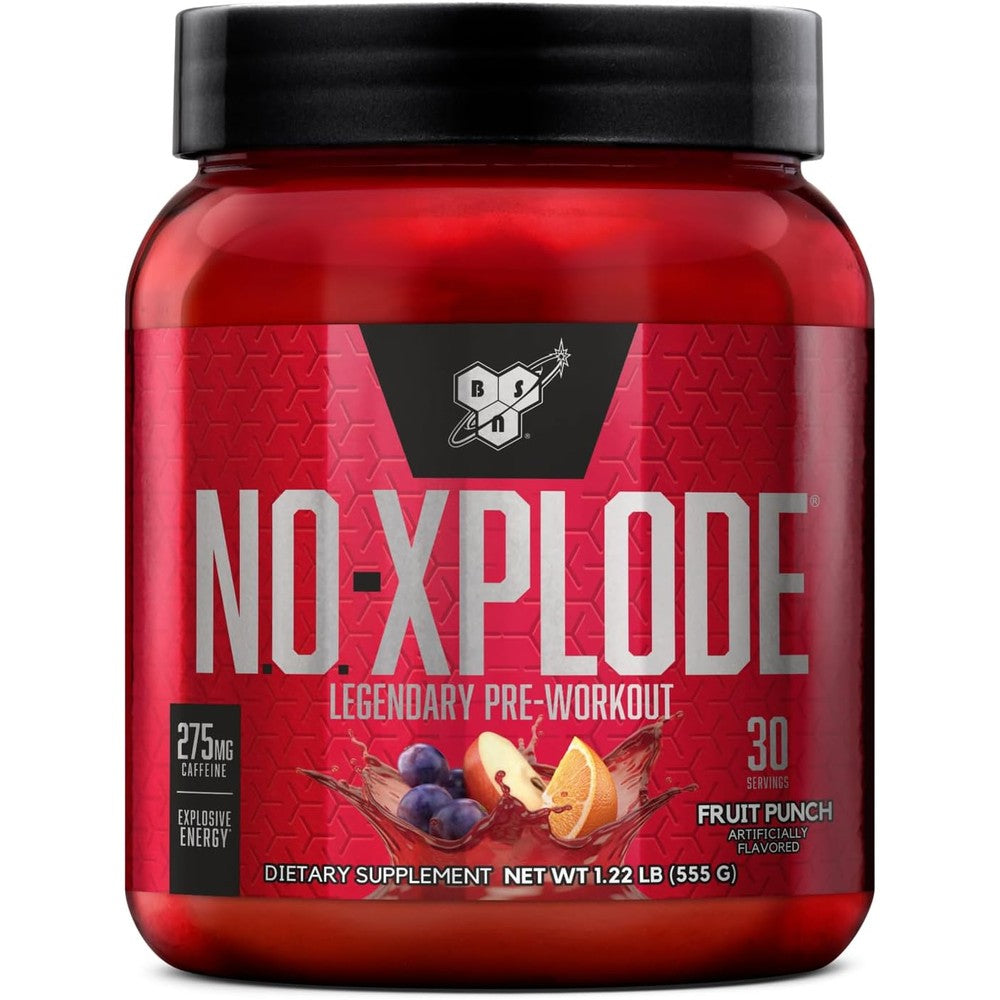 BSN NO XPLODE Fruit Punch 30 Servings front view pre-workout supplement.