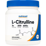 Nutricost Pure L-Citrulline Base Powder 600 Grams front view pre-workout supplement container