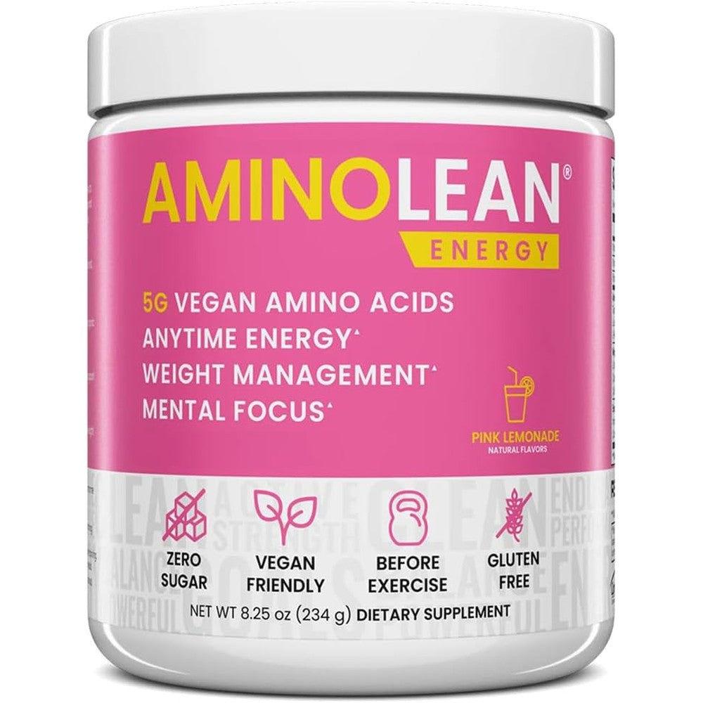 RSP Nutrition AminoLean Pink Lemonade pre-workout powder front view for energy.