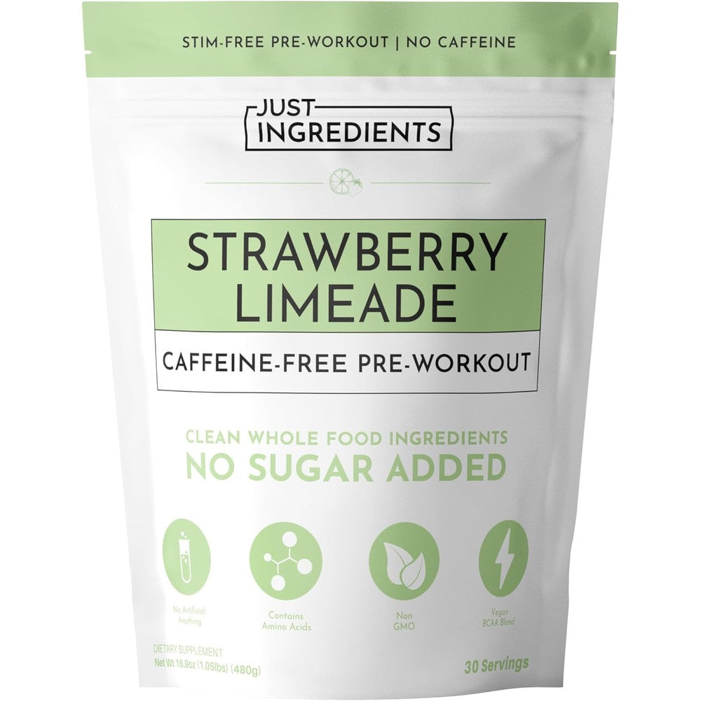 JUST INGREDIENTS Caffeine Free Pre Workout 508.0g Strawberry Lemonade tub