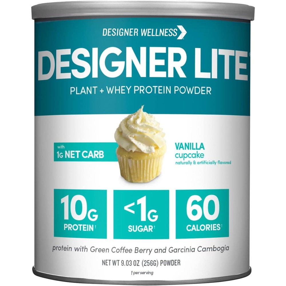Designer Wellness Designer Lite Vanilla Cupcake Protein Powder front view for weight management.