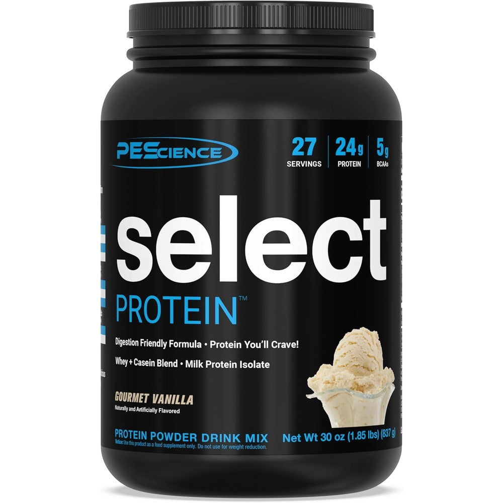 PEScience Select Protein Powder Gourmet Vanilla front view for muscle building