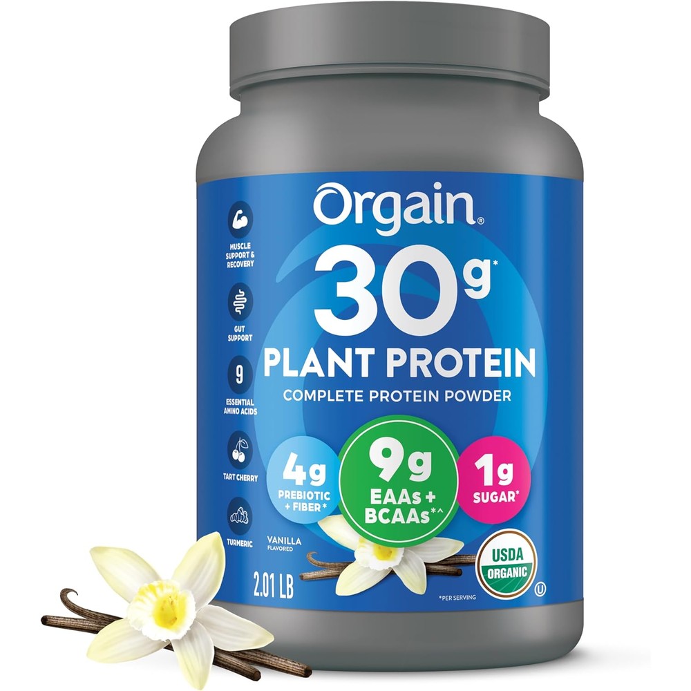 Orgain Organic 30g Vegan Plant Protein Powder Vanilla front view authentic supplement