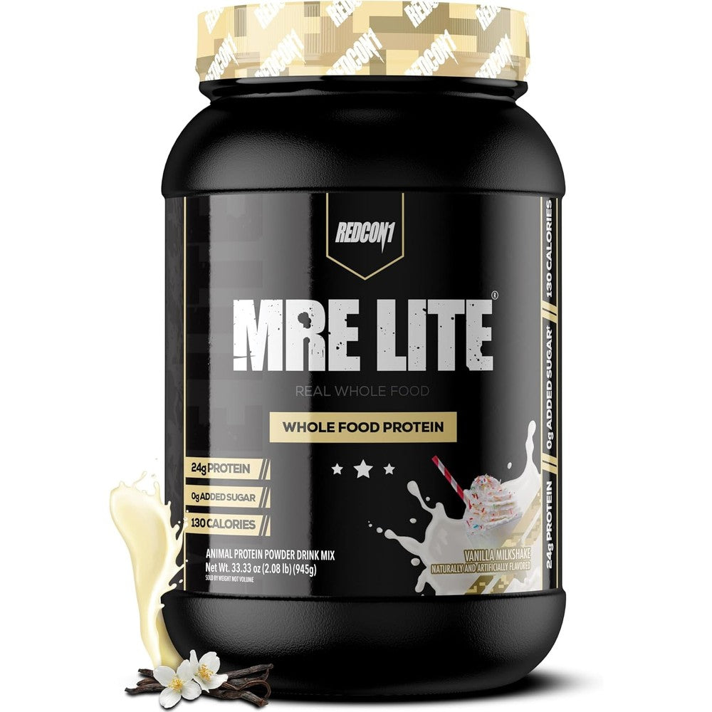 Redcon1 MRE Lite Vanilla Milkshake 30 Servings front view whole food protein