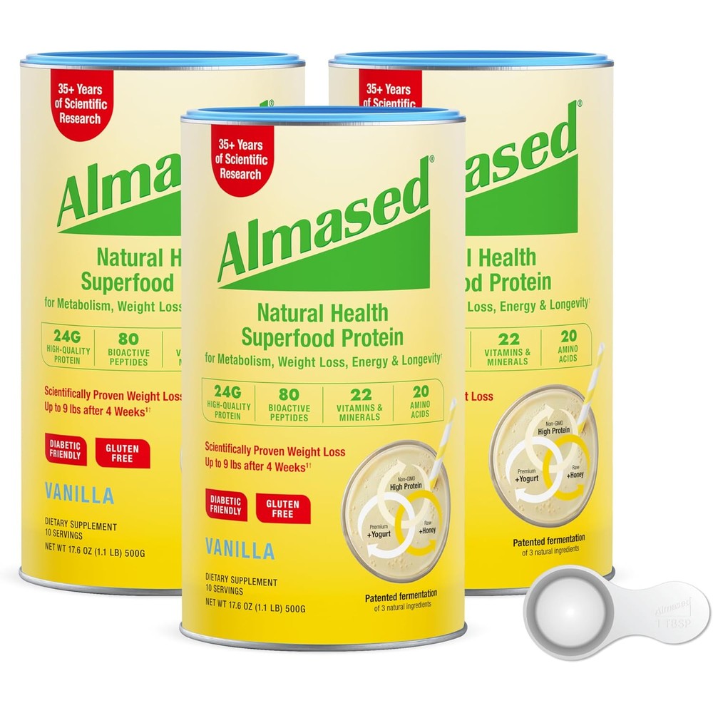 Almased Protein Powder Weight Loss Kit front view three cans