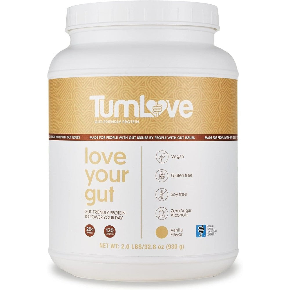 TumLove Vegan Protein Powder Creamy Vanilla front view gut friendly supplement