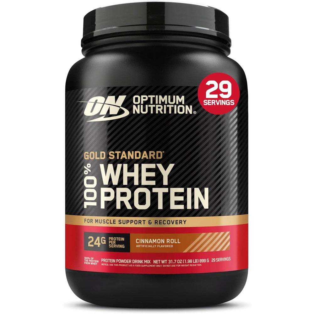 Optimum Nutrition Gold Standard 100% Whey Cinnamon Roll front view muscle recovery powder
