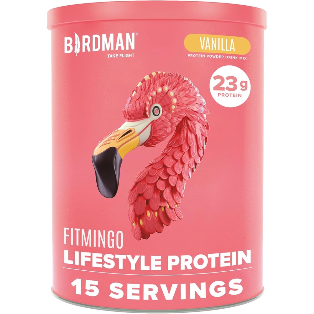 BIRDMAN Fitmingo Vegan Vanilla Protein Powder front view of 1.12 pound bag