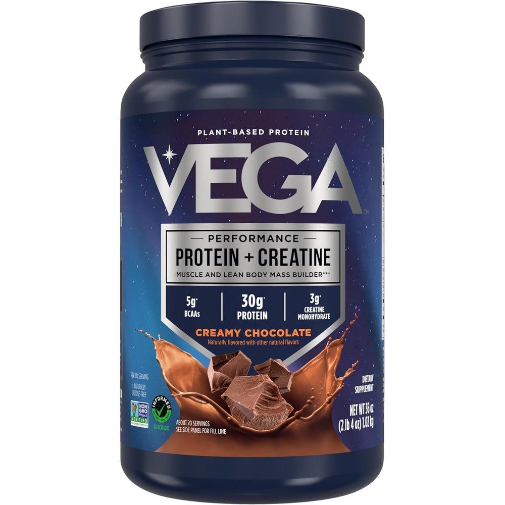 Vega Performance Protein Plus Creatine Chocolate 36 Ounce bag front view
