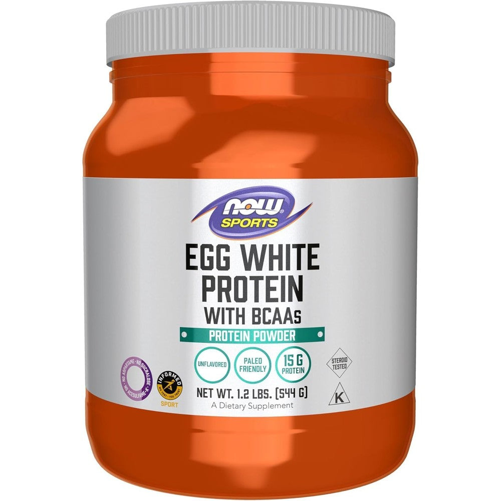 NOW Foods Sports Egg White Protein Powder 544g front view authentic supplement.
