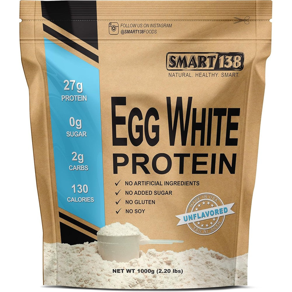 Smart138 Pure Egg White Protein Powder 2.2 pounds front view with cage-free label.