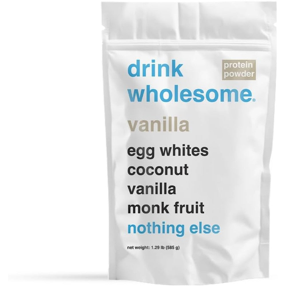 drink wholesome Vanilla Egg White Protein Powder for Sensitive Stomachs | Minimally Processed, Whole-Food Protein | Additive-Free, Dairy-Free, Gluten-Free | Low FODMAP
